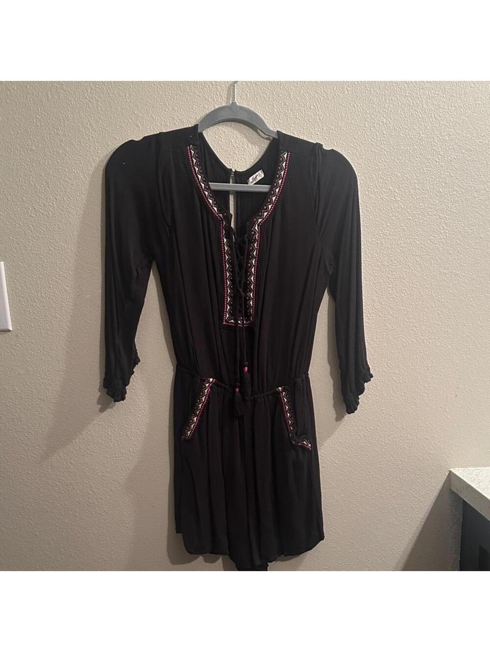 Hollister Black Romper with Pink Embroidery